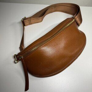 Quince Italian Pebbled Leather Sling Bag - Cognac